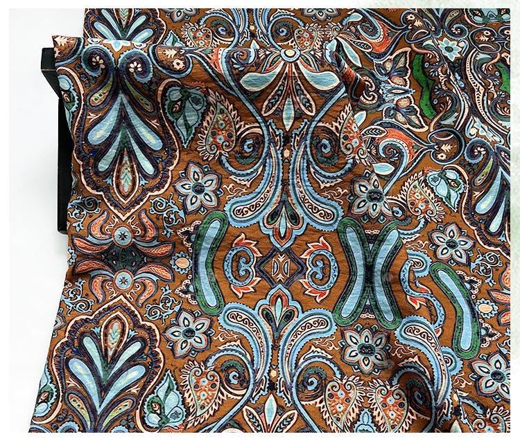Ornamental Paisley Floral Print Fabric, Botanical Vine Textile for Dresses, Bags, Crafts, Sewing and Home Decor