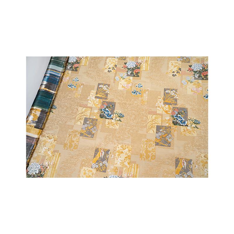 Gold Japanese Brocade Fabric, Floral Bird Panel Kinran Jacquard, Nishijin Style Obi Fabric for Kimono, Crafts, Home Decor