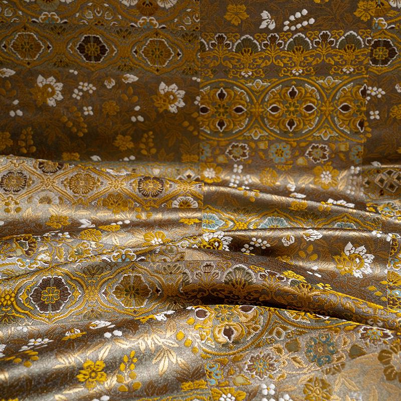 Diamond Floral Medallion Brocade Jacquard Fabric, 3D Ornamental Woven Textile for Qipao, Bags, Crafts and Home Decor