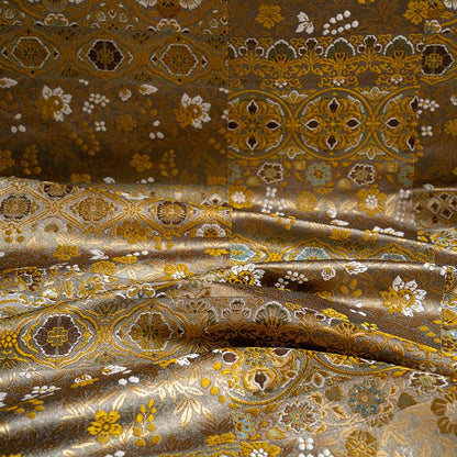 Diamond Floral Medallion Brocade Jacquard Fabric, 3D Ornamental Woven Textile for Qipao, Bags, Crafts and Home Decor