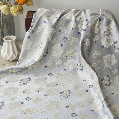 Light Blue Butterfly Camellia Song Brocade Fabric, Yarn-Dyed Floral Jacquard Textile for Qipao, Hanfu, Dresses, Bags and Sewing, 59"Wide