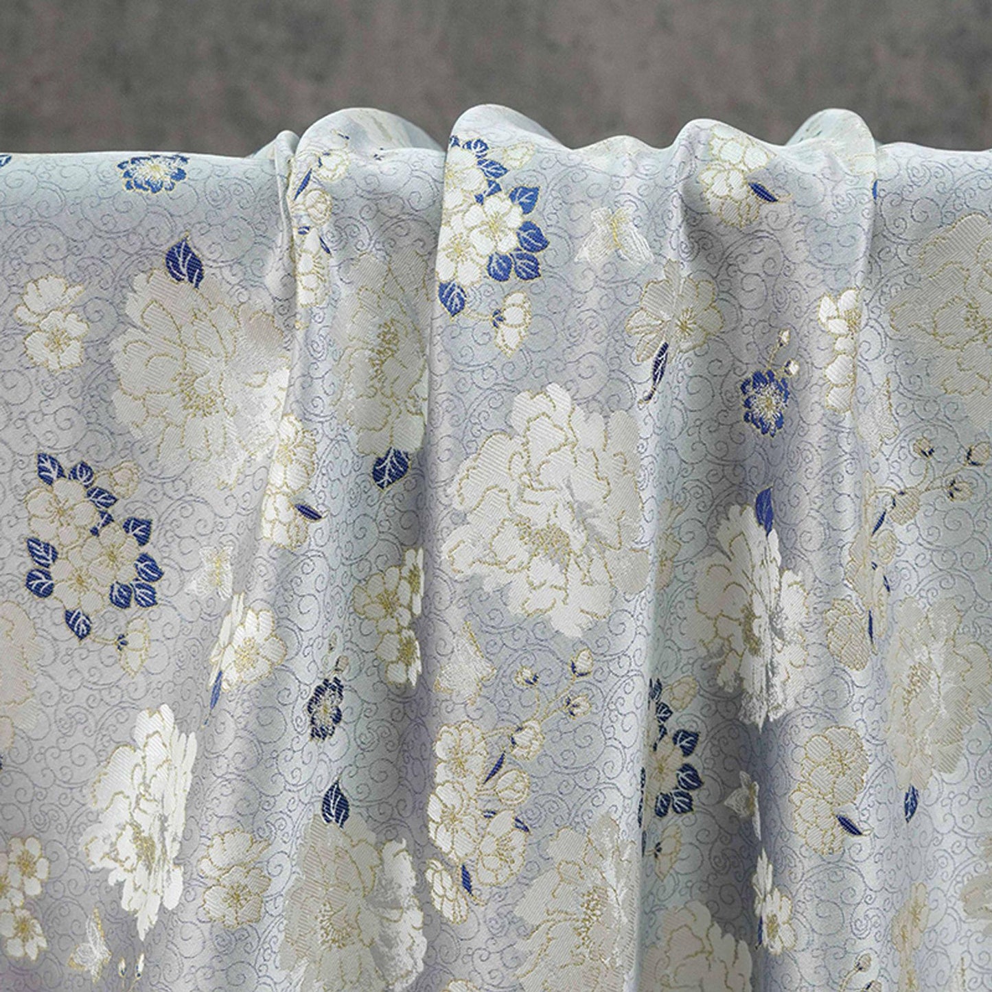 Light Blue Butterfly Camellia Song Brocade Fabric, Yarn-Dyed Floral Jacquard Textile for Qipao, Hanfu, Dresses, Bags and Sewing, 59"Wide