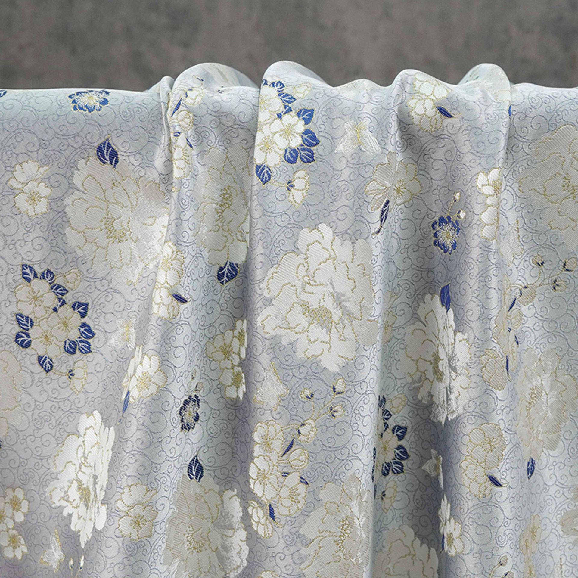 Light Blue Butterfly Camellia Song Brocade Fabric, Yarn-Dyed Floral Jacquard Textile for Qipao, Hanfu, Dresses, Bags and Sewing, 59"Wide