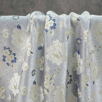 Light Blue Butterfly Camellia Song Brocade Fabric, Yarn-Dyed Floral Jacquard Textile for Qipao, Hanfu, Dresses, Bags and Sewing, 59"Wide