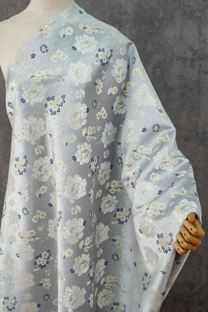 Light Blue Butterfly Camellia Song Brocade Fabric, Yarn-Dyed Floral Jacquard Textile for Qipao, Hanfu, Dresses, Bags and Sewing, 59"Wide