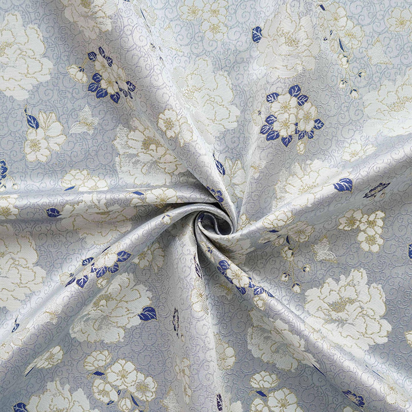 Light Blue Butterfly Camellia Song Brocade Fabric, Yarn-Dyed Floral Jacquard Textile for Qipao, Hanfu, Dresses, Bags and Sewing, 59"Wide