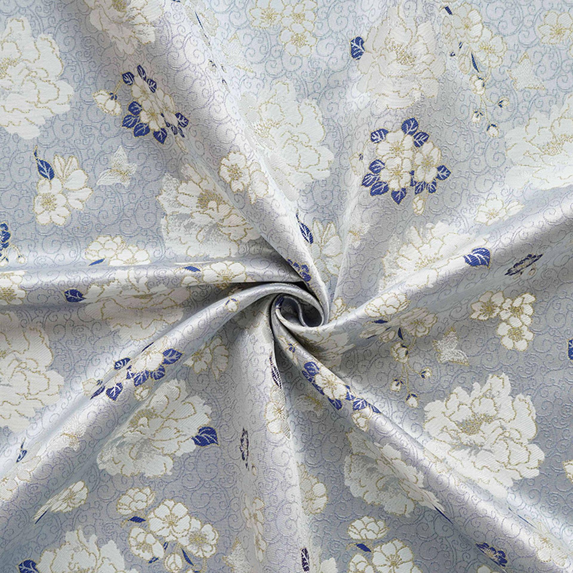 Light Blue Butterfly Camellia Song Brocade Fabric, Yarn-Dyed Floral Jacquard Textile for Qipao, Hanfu, Dresses, Bags and Sewing, 59"Wide
