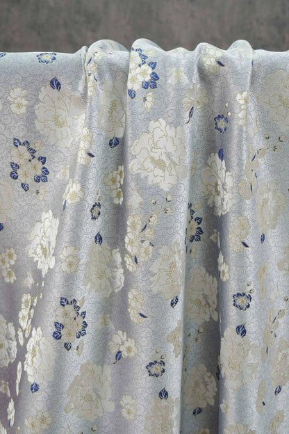 Light Blue Butterfly Camellia Song Brocade Fabric, Yarn-Dyed Floral Jacquard Textile for Qipao, Hanfu, Dresses, Bags and Sewing, 59"Wide