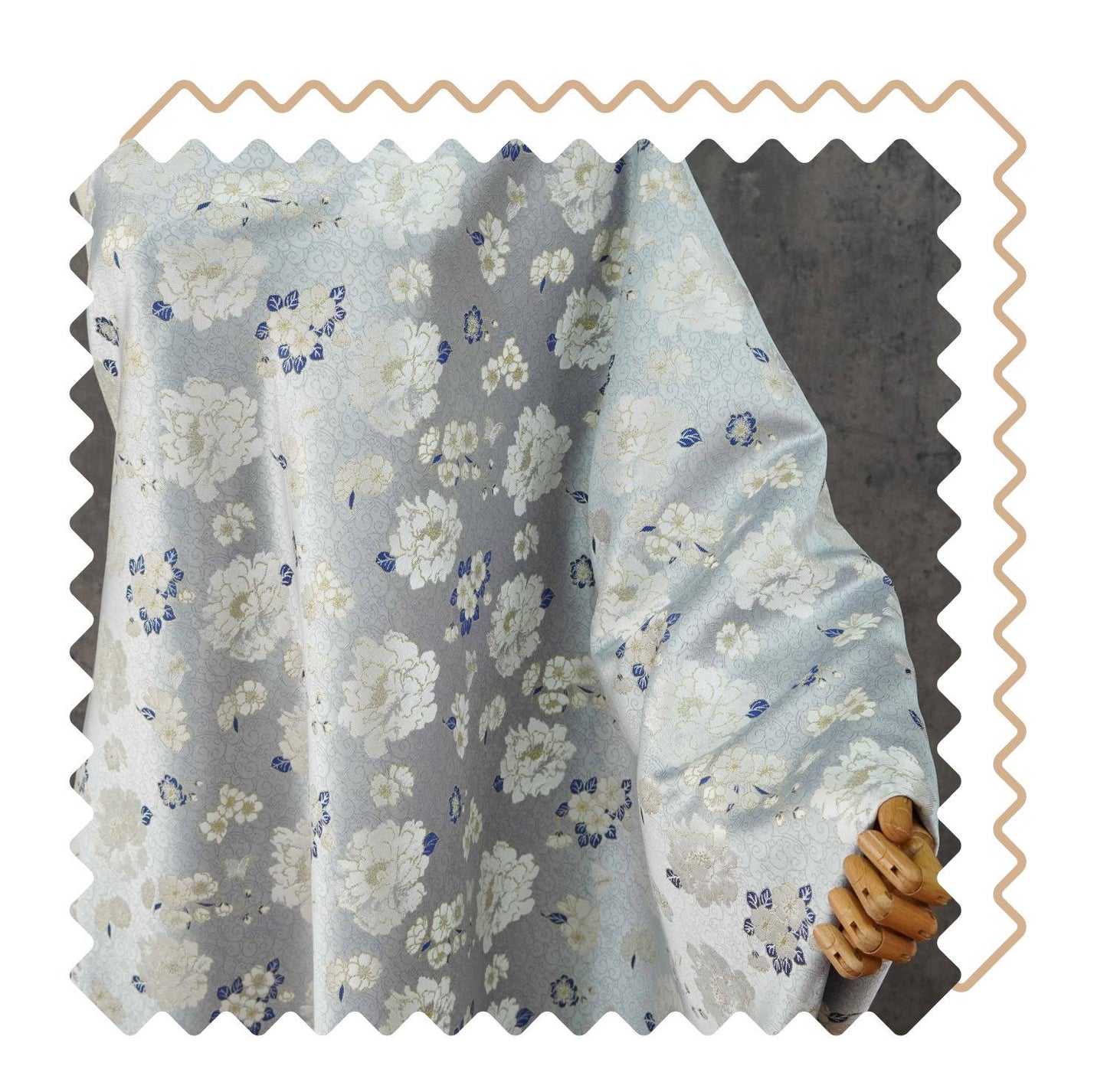 Light Blue Butterfly Camellia Song Brocade Fabric, Yarn-Dyed Floral Jacquard Textile for Qipao, Hanfu, Dresses, Bags and Sewing, 59"Wide