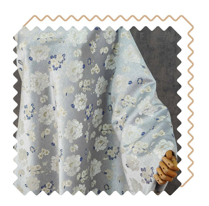 Light Blue Butterfly Camellia Song Brocade Fabric, Yarn-Dyed Floral Jacquard Textile for Qipao, Hanfu, Dresses, Bags and Sewing, 59"Wide
