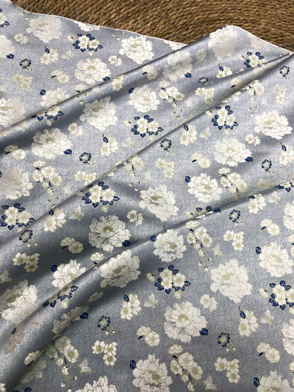 Light Blue Butterfly Camellia Song Brocade Fabric, Yarn-Dyed Floral Jacquard Textile for Qipao, Hanfu, Dresses, Bags and Sewing, 59"Wide