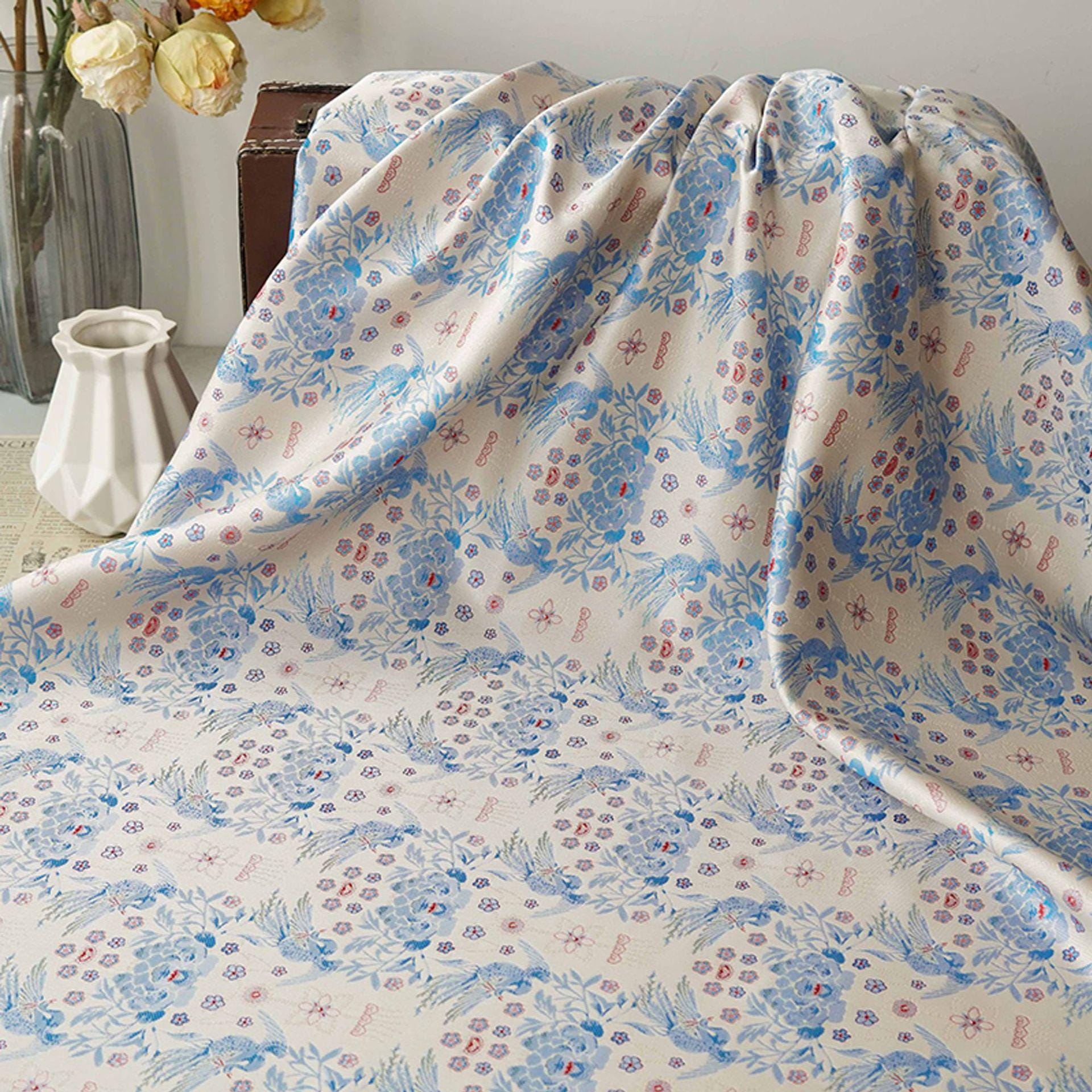 Sparrow Peony Song Brocade Fabric, Yarn-Dyed Floral Bird Jacquard Textile, 2 Colors for Qipao, Hanfu, Dresses and Sewing, 60"Wide