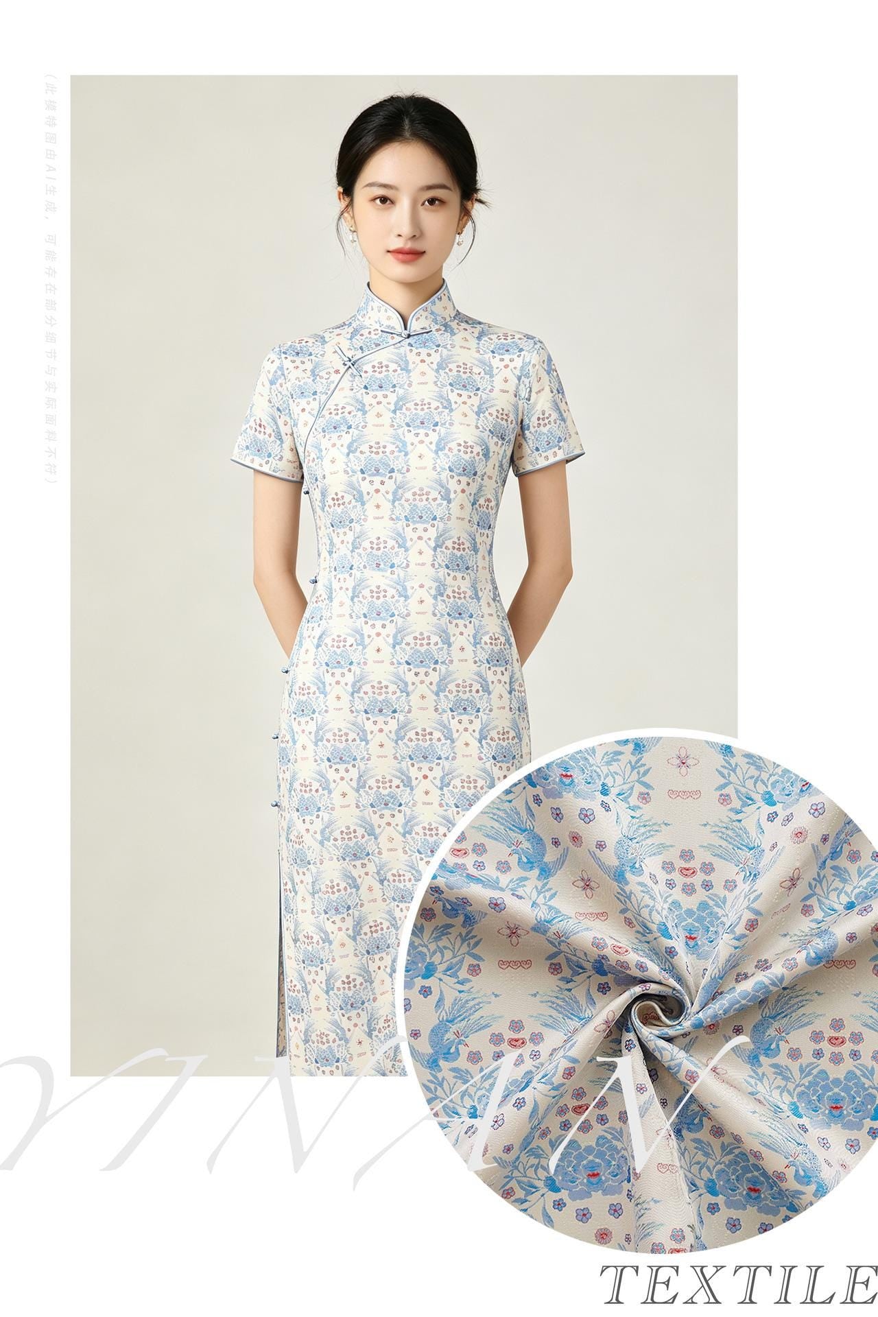 Sparrow Peony Song Brocade Fabric, Yarn-Dyed Floral Bird Jacquard Textile, 2 Colors for Qipao, Hanfu, Dresses and Sewing, 60"Wide