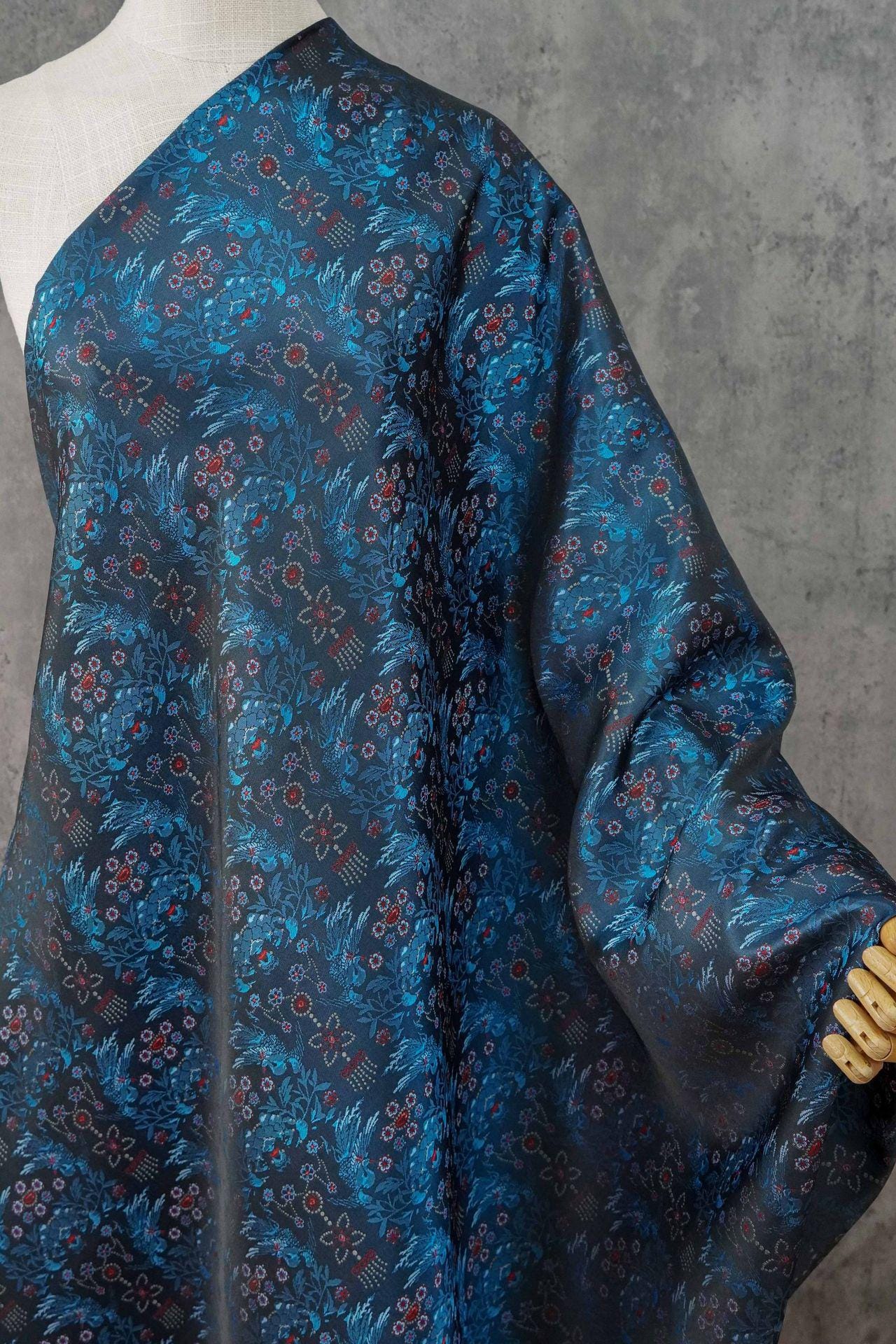 Sparrow Peony Song Brocade Fabric, Yarn-Dyed Floral Bird Jacquard Textile, 2 Colors for Qipao, Hanfu, Dresses and Sewing, 60"Wide