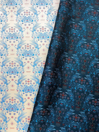 Sparrow Peony Song Brocade Fabric, Yarn-Dyed Floral Bird Jacquard Textile, 2 Colors for Qipao, Hanfu, Dresses and Sewing, 60"Wide