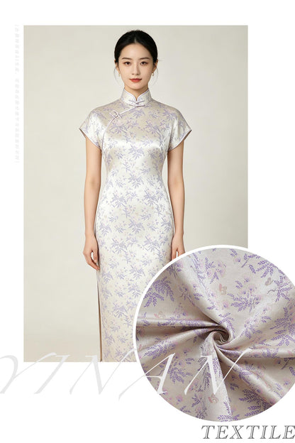 Albizia Butterfly Jacquard Brocade Fabric, Floral Woven Satin Textile for Qipao, Dresses, Jackets, Bags and Sewing Projects, 59"Wide