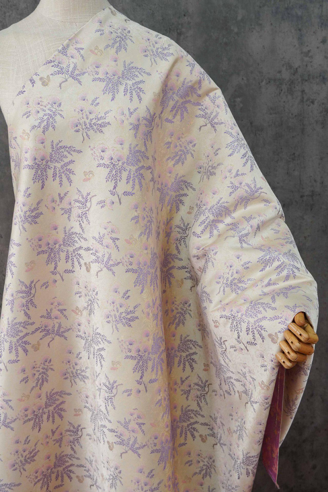Albizia Butterfly Jacquard Brocade Fabric, Floral Woven Satin Textile for Qipao, Dresses, Jackets, Bags and Sewing Projects, 59"Wide
