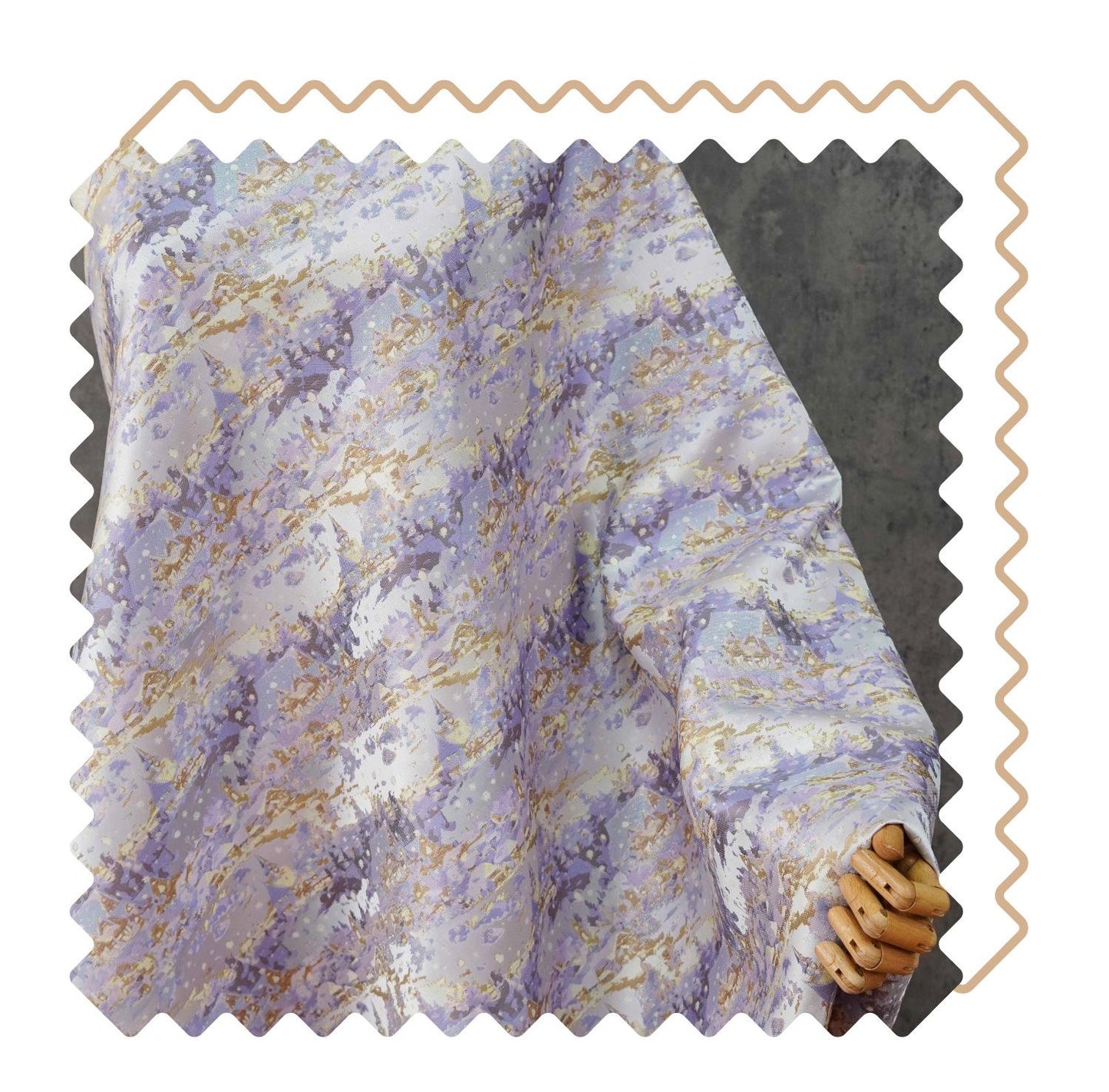 Romantic Gold Metallic Jacquard Brocade Fabric, Lavender Floral Woven Satin Textile for Dress, Qipao, Bridal and Sewing Projects, 59"Wide