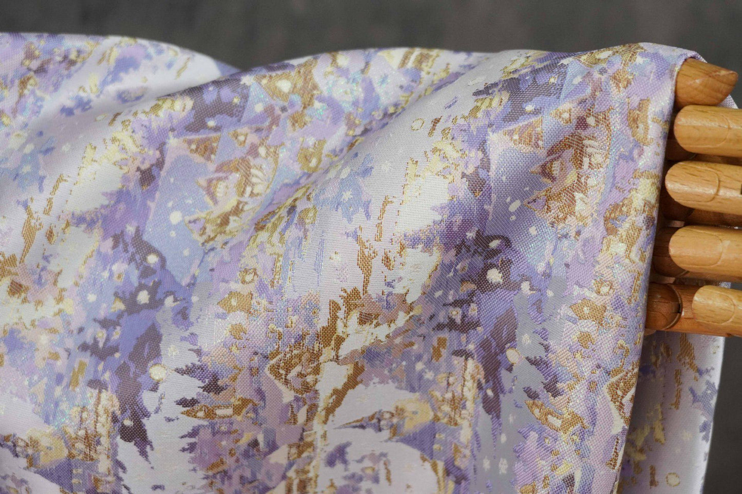 Romantic Gold Metallic Jacquard Brocade Fabric, Lavender Floral Woven Satin Textile for Dress, Qipao, Bridal and Sewing Projects, 59"Wide