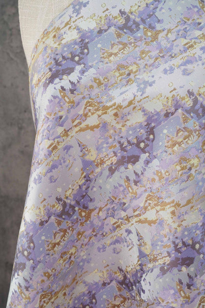 Romantic Gold Metallic Jacquard Brocade Fabric, Lavender Floral Woven Satin Textile for Dress, Qipao, Bridal and Sewing Projects, 59"Wide