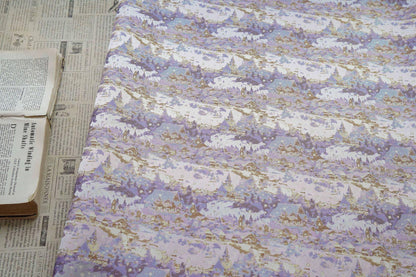 Romantic Gold Metallic Jacquard Brocade Fabric, Lavender Floral Woven Satin Textile for Dress, Qipao, Bridal and Sewing Projects, 59"Wide