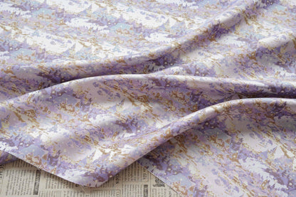 Romantic Gold Metallic Jacquard Brocade Fabric, Lavender Floral Woven Satin Textile for Dress, Qipao, Bridal and Sewing Projects, 59"Wide