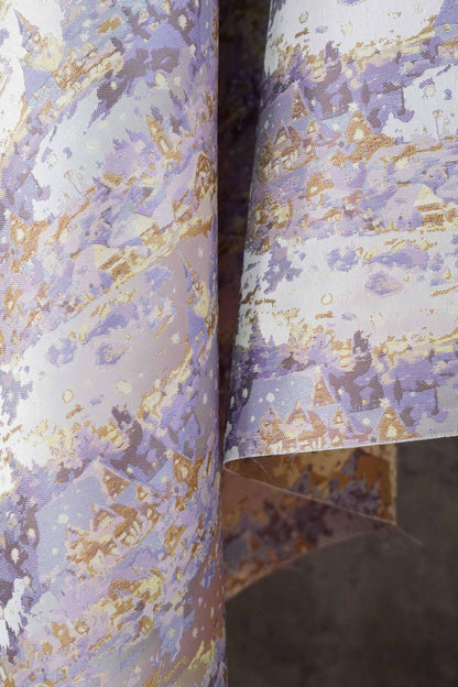 Romantic Gold Metallic Jacquard Brocade Fabric, Lavender Floral Woven Satin Textile for Dress, Qipao, Bridal and Sewing Projects, 59"Wide
