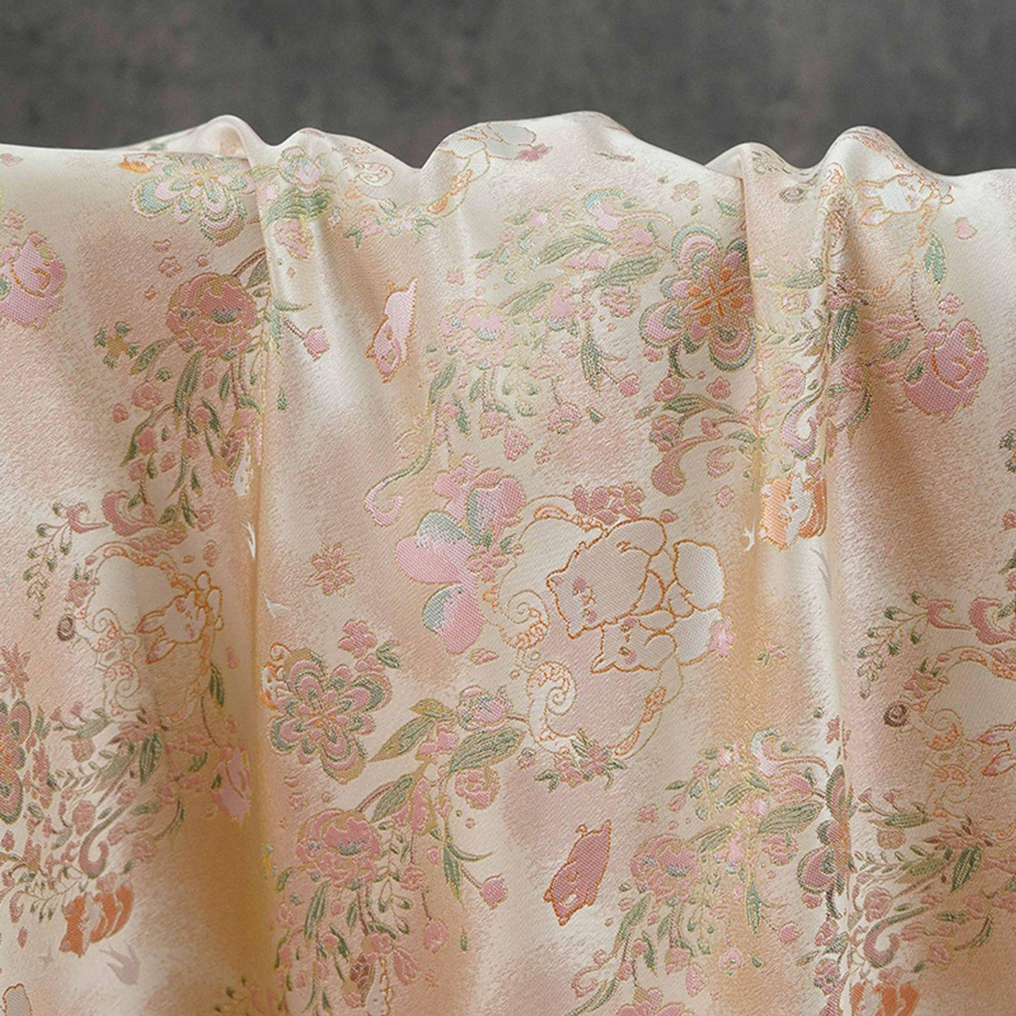 Cute Animal Spring Song Brocade Fabric, Chinese Style Gold Metallic Jacquard Textile, Floral Woven Fabric for Dress, Qipao and Sewing