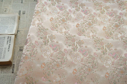 Cute Animal Spring Song Brocade Fabric, Chinese Style Gold Metallic Jacquard Textile, Floral Woven Fabric for Dress, Qipao and Sewing