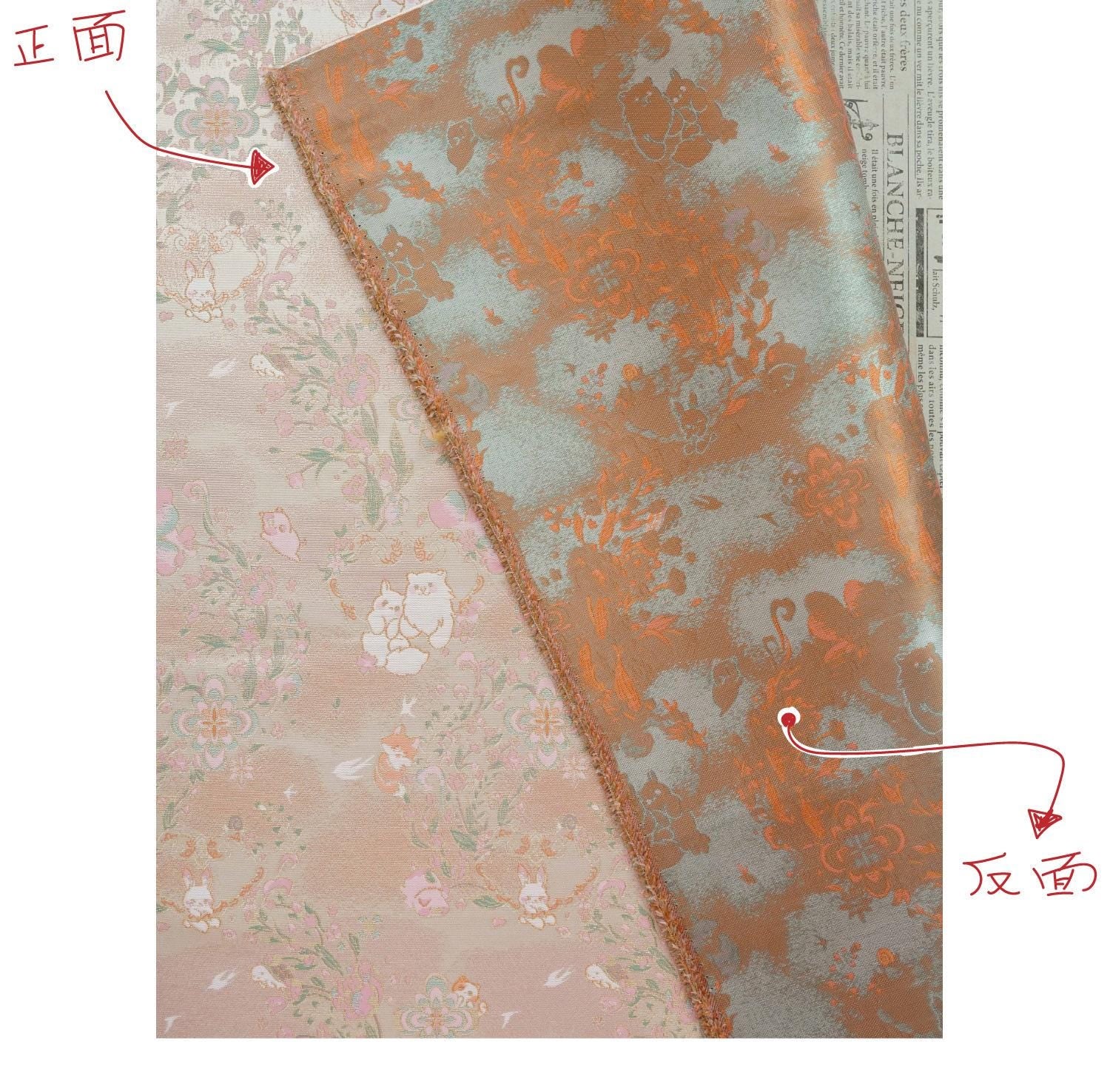 Cute Animal Spring Song Brocade Fabric, Chinese Style Gold Metallic Jacquard Textile, Floral Woven Fabric for Dress, Qipao and Sewing