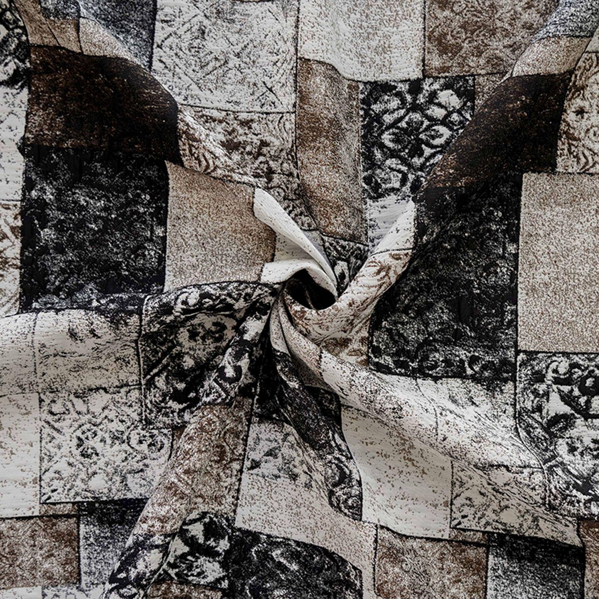 Vintage-Style Black Brown Geometric Jacquard Fabric, 3D Textured Block Pattern Yarn-Dyed Textile for Jackets, Dresses, Bags and Sewing, 53“W