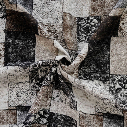 Vintage-Style Black Brown Geometric Jacquard Fabric, 3D Textured Block Pattern Yarn-Dyed Textile for Jackets, Dresses, Bags and Sewing, 53“W