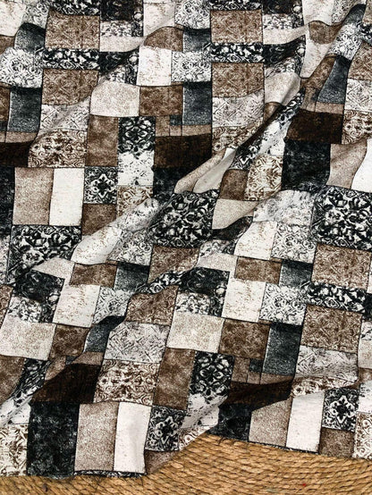 Vintage-Style Black Brown Geometric Jacquard Fabric, 3D Textured Block Pattern Yarn-Dyed Textile for Jackets, Dresses, Bags and Sewing, 53“W
