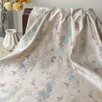 Light Apricot Butterfly Botanical Song Brocade Fabric, Chinese Jacquard Textile for Qipao, Hanfu, Dresses, Bags and Sewing