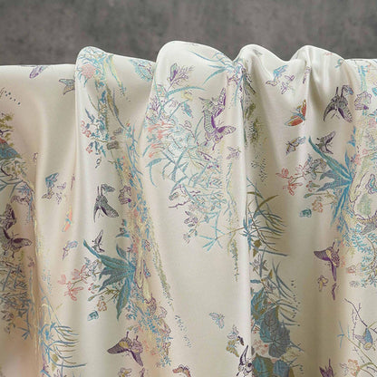 Light Apricot Butterfly Botanical Song Brocade Fabric, Chinese Jacquard Textile for Qipao, Hanfu, Dresses, Bags and Sewing