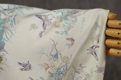 Light Apricot Butterfly Botanical Song Brocade Fabric, Chinese Jacquard Textile for Qipao, Hanfu, Dresses, Bags and Sewing