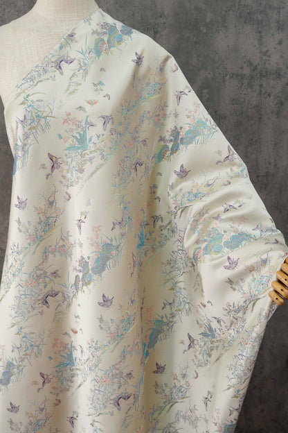 Light Apricot Butterfly Botanical Song Brocade Fabric, Chinese Jacquard Textile for Qipao, Hanfu, Dresses, Bags and Sewing