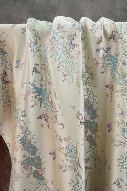 Light Apricot Butterfly Botanical Song Brocade Fabric, Chinese Jacquard Textile for Qipao, Hanfu, Dresses, Bags and Sewing