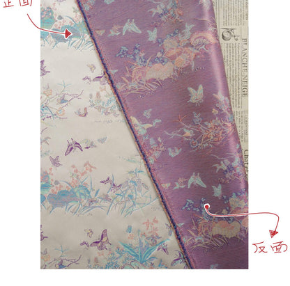 Light Apricot Butterfly Botanical Song Brocade Fabric, Chinese Jacquard Textile for Qipao, Hanfu, Dresses, Bags and Sewing