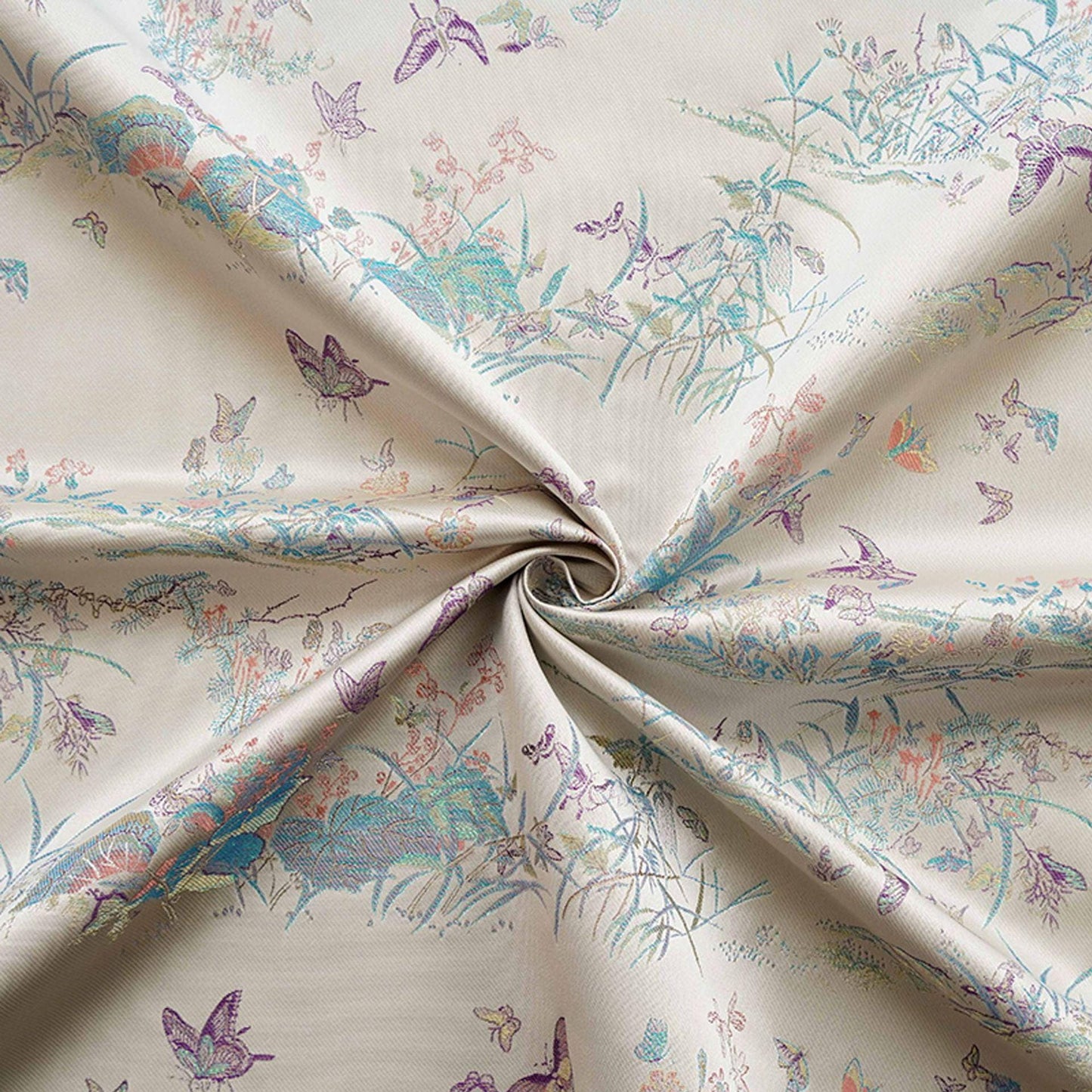 Light Apricot Butterfly Botanical Song Brocade Fabric, Chinese Jacquard Textile for Qipao, Hanfu, Dresses, Bags and Sewing