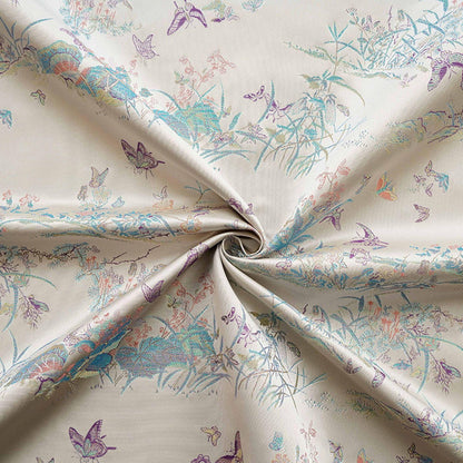 Light Apricot Butterfly Botanical Song Brocade Fabric, Chinese Jacquard Textile for Qipao, Hanfu, Dresses, Bags and Sewing