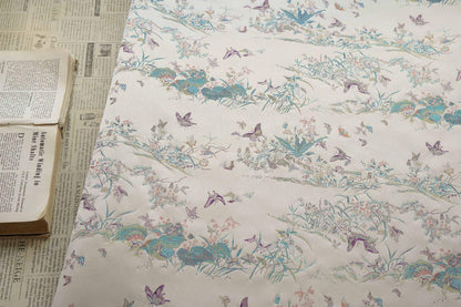 Light Apricot Butterfly Botanical Song Brocade Fabric, Chinese Jacquard Textile for Qipao, Hanfu, Dresses, Bags and Sewing