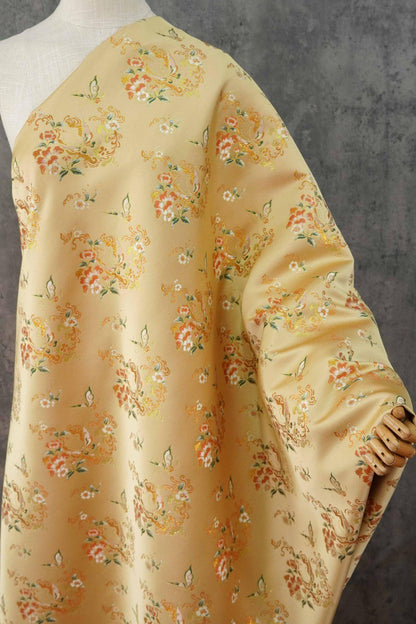 Golden Butterfly Floral Song Brocade Fabric, Gold Thread Jacquard Textile for Qipao, Hanfu, Bags, Decor and Sewing