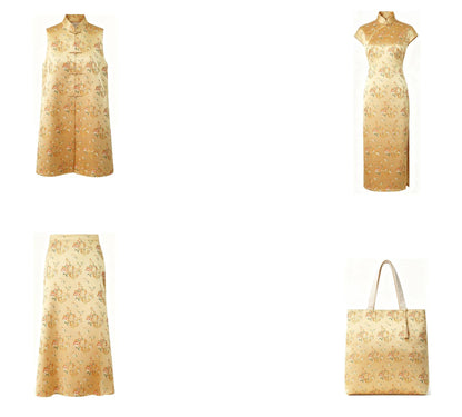 Golden Butterfly Floral Song Brocade Fabric, Gold Thread Jacquard Textile for Qipao, Hanfu, Bags, Decor and Sewing