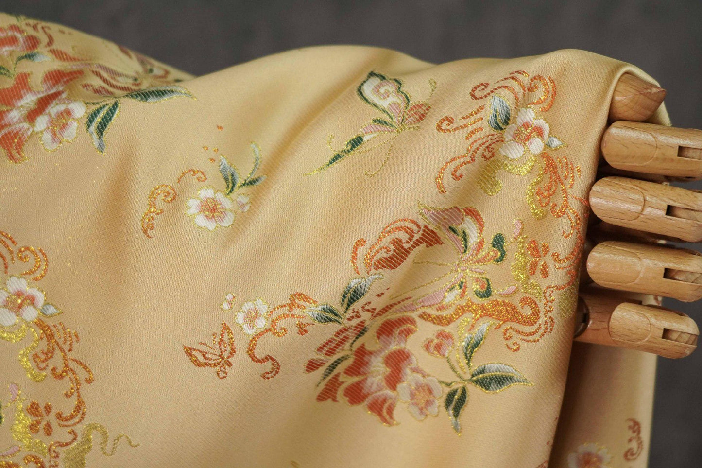 Golden Butterfly Floral Song Brocade Fabric, Gold Thread Jacquard Textile for Qipao, Hanfu, Bags, Decor and Sewing