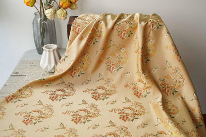 Golden Butterfly Floral Song Brocade Fabric, Gold Thread Jacquard Textile for Qipao, Hanfu, Bags, Decor and Sewing