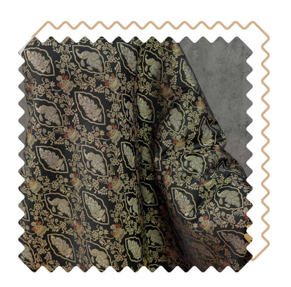 Peacock Floral Gold Thread Jacquard Fabric, Black Brocade Decorative Textile for Qipao, Bags, Cushions, Crafts and Sewing