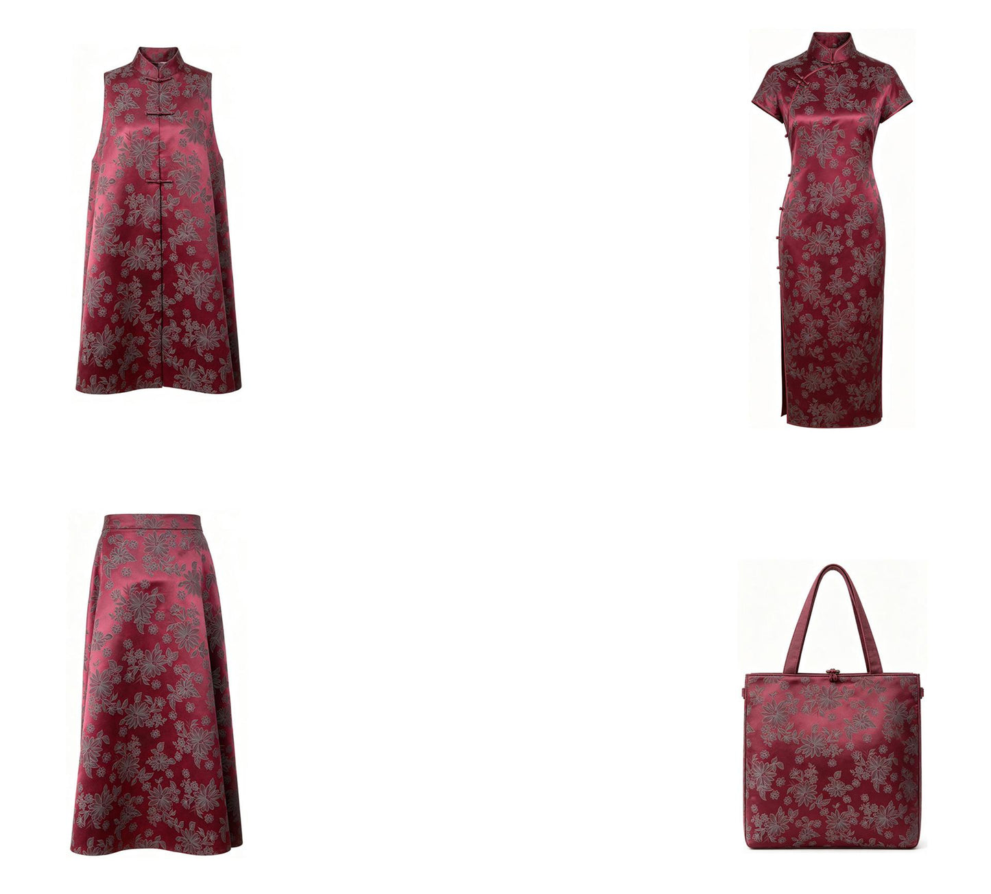Vintage-Style Burgundy Chrysanthemum Jacquard Fabric, Dark Floral Brocade Textile for Dresses, Bags, Cushions and Home Decor