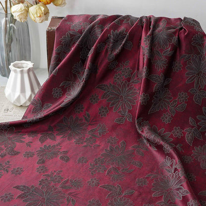 Vintage-Style Burgundy Chrysanthemum Jacquard Fabric, Dark Floral Brocade Textile for Dresses, Bags, Cushions and Home Decor