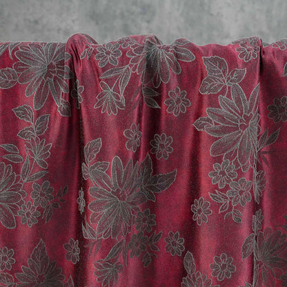 Vintage-Style Burgundy Chrysanthemum Jacquard Fabric, Dark Floral Brocade Textile for Dresses, Bags, Cushions and Home Decor